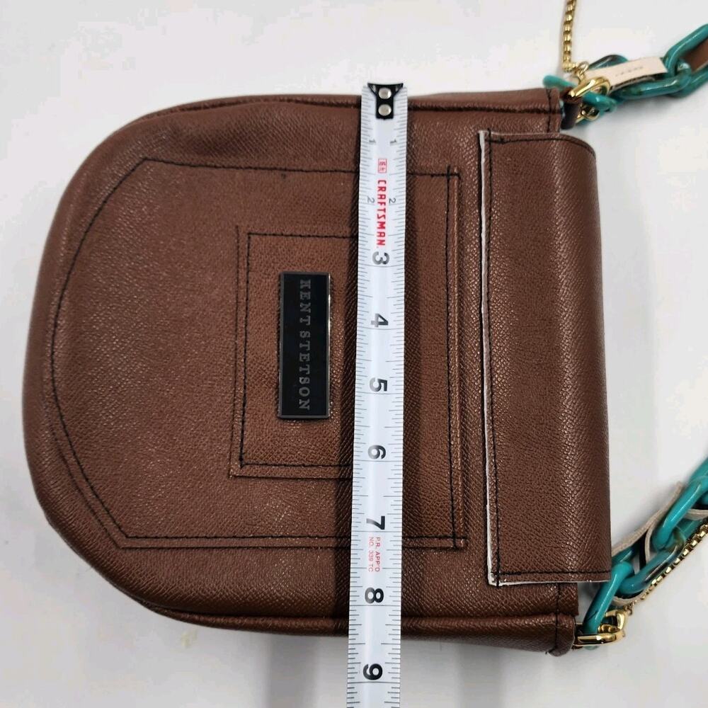 KENT STETSON Purse Chunky Turquoise Chain Gold Crossbody Strap Brown Leather - Picture 10 of 10